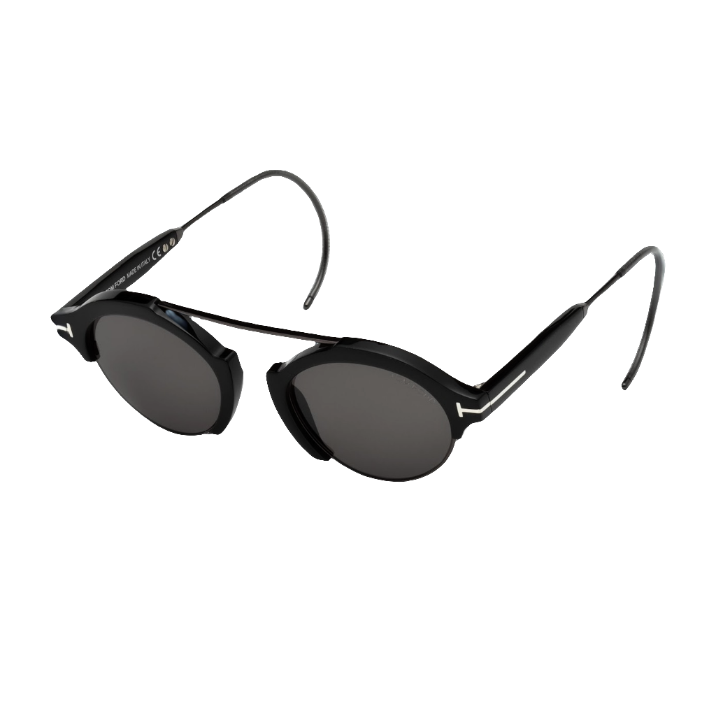 Gafas Tom Ford Farrah-02 FT0631 C49 01A de frente en color negro y gris, diseño redondo unisex con lentes grises y protección UV, disponibles en óptica de Calvià, Mallorca