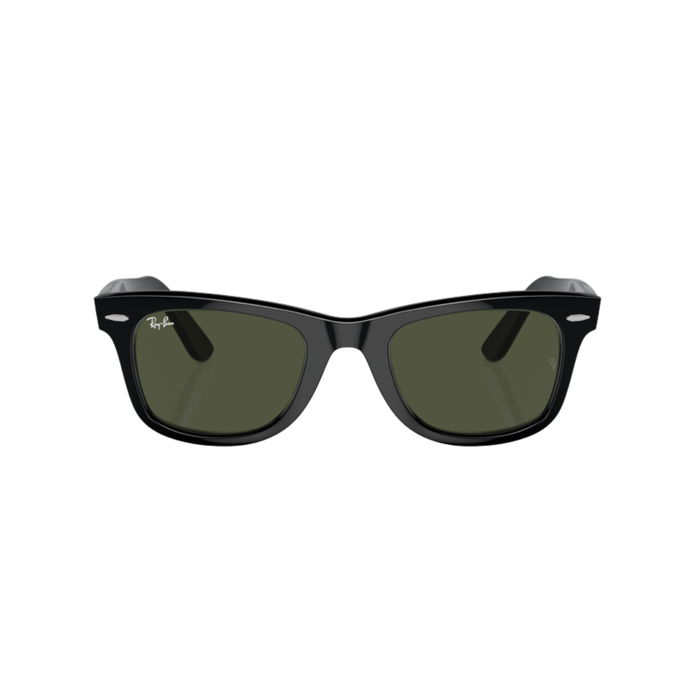 Gafas de sol Ray-Ban RB2140 Wayfarer con montura negra y lentes verdes G-15 vista frontal en Calvià