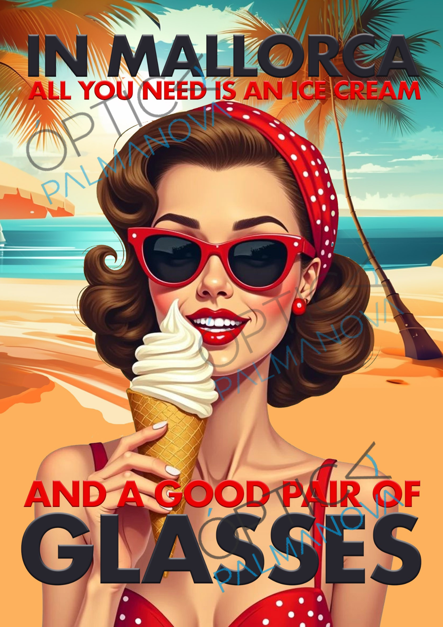 Póster vintage IceCream Mallorca de Pablo Cisaro con marco, 40x30 cm