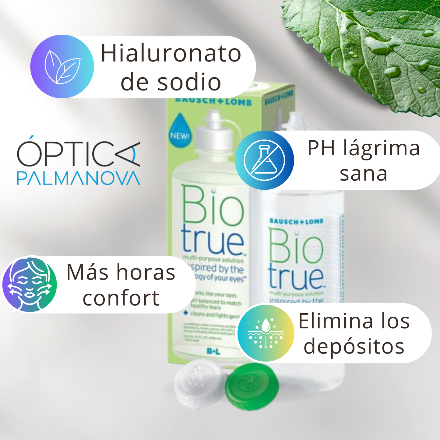 Líquido para lentillas Biotrue 300 ml con tecnología Puremoist en Calvià características