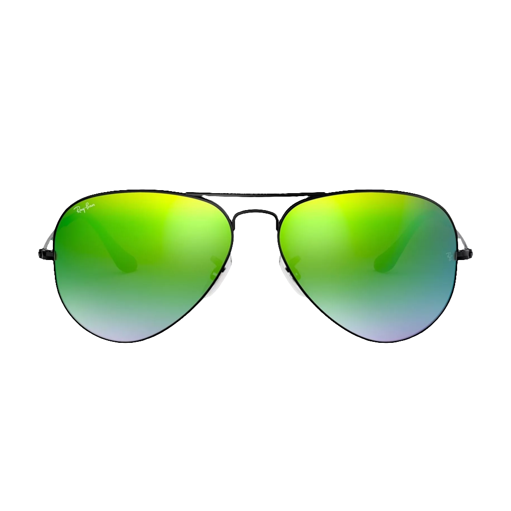 Ray-Ban RB3025 002/4J Aviator Large Metal con montura negra y lentes verde espejo degradado, diseño clásico aviador en Óptica Palmanova, Calvià