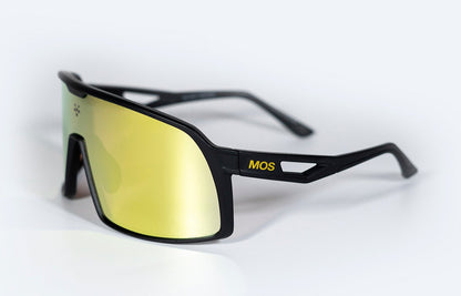 MOS Mallorca - Gafas de sol deportivas negras (lente espejo oro)