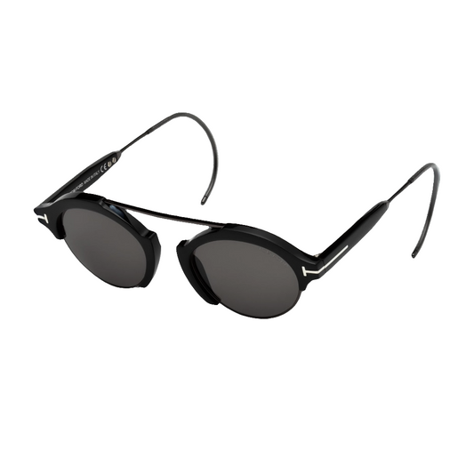 Gafas Tom Ford Farrah-02 FT0631 C49 01A de frente en color negro y gris, diseño redondo unisex con lentes grises y protección UV, disponibles en óptica de Calvià, Mallorca