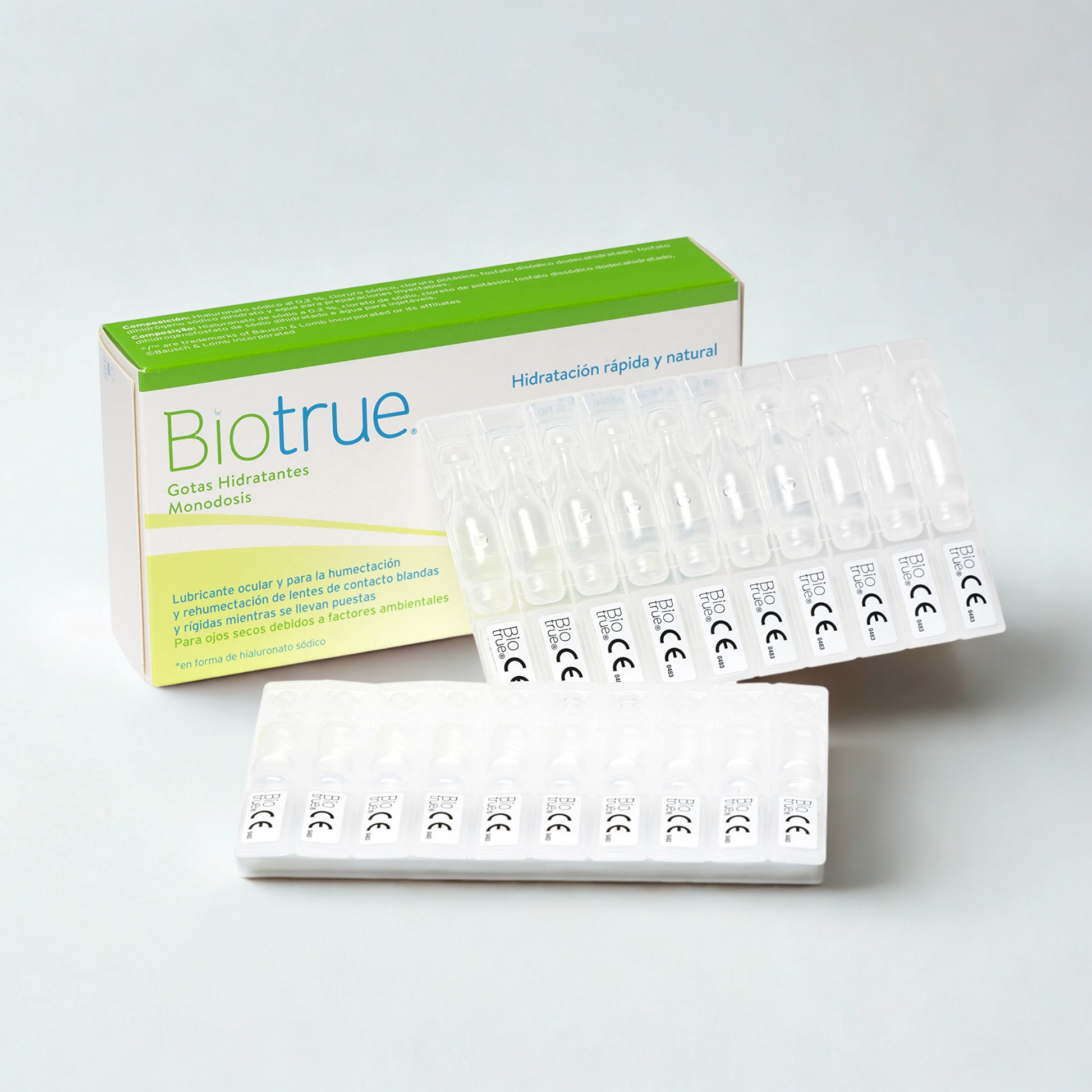 Lágrimas artificiales Biotrue monodosis con ácido hialurónico para hidratación ocular en Calvià