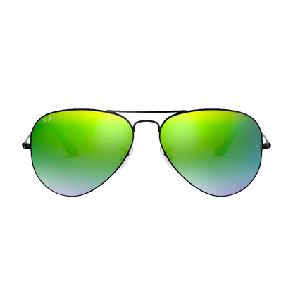 Ray-Ban RB3025 002/4J Aviator Large Metal con montura negra y lentes verde espejo degradado, diseño clásico aviador en Óptica Palmanova, Calvià