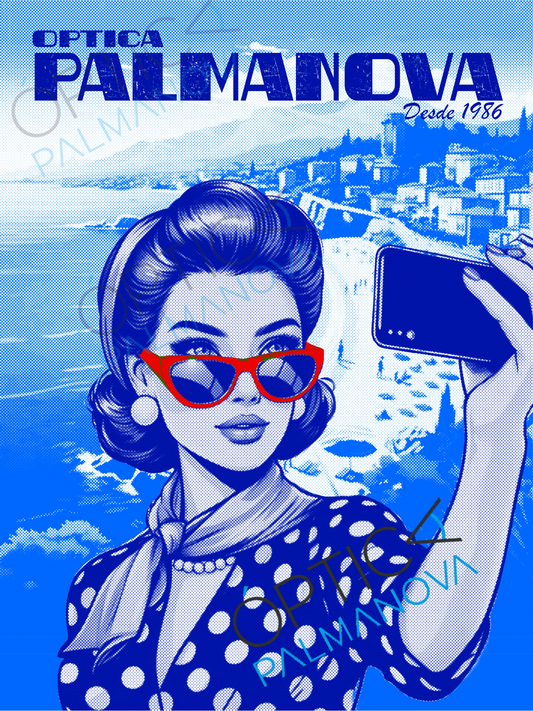 Póster estilo vintage de Palmanova con diseño artístico de Pablo Cisaro, disponible con o sin marco