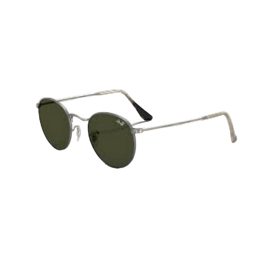 Vista lateral de Ray-Ban RB3447 Round Metal con almohadillas nasales ajustables y terminales de varilla en plástico, diseño retro en Calvià