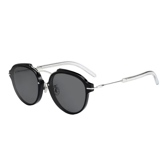 Vista lateral de las gafas Dior Dioreclat RMG/P9 con puente elevado y varillas transparentes, diseño elegante y moderno, óptica en Calvià