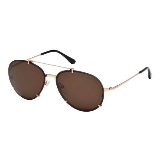 Vista lateral de las gafas Tom Ford Dickon FT0527 con montura de metal ultraligero en color marrón mate, estilo refinado y ajuste cómodo, óptica en Calvià