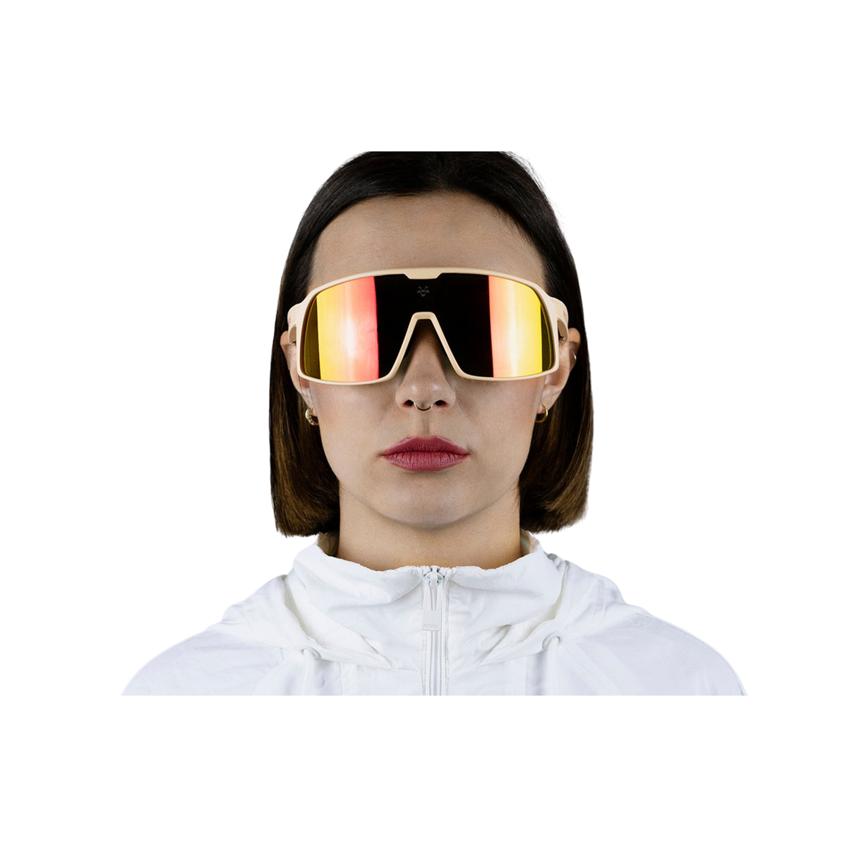MOS Mallorca - Gafas de sol deportivas crema (lente espejo rojo fuego) – puestas